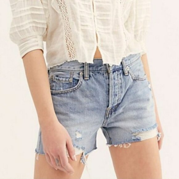 Free People Pants - FREE PEOPLE Sophia Waves distressed jean shorts 24